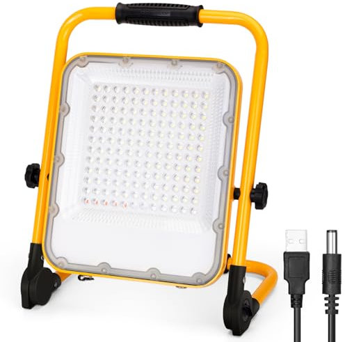 Aigostar Led Baustrahler Akku 100w, Arbeitslicht wiederaufladbar mit Ständer,Tragbares LED-Arbeitslicht,IP65 Wasserdicht LED Strahler,für Garage,Werkstatt,Camping,Notfall,Outdoor-Aktivitäten