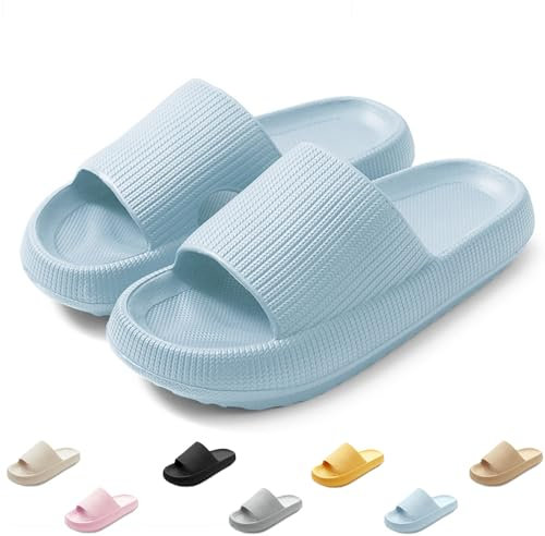 QJJQ Badeschuhe Herren Damen Cozislides Original Slippers Wolke Schlappen Super Weich Rutschfest Badelatschen Hausschuhe Sommer Pantoletten Badeschlappen Flip Flops,Blau, 40-41 EU