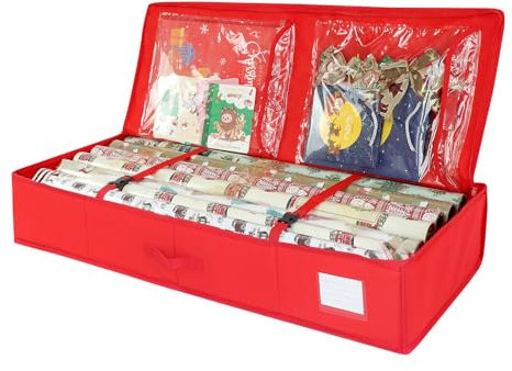 DUDSOEHO Geschenkpapier Aufbewahrung - 80.5x34x14cm Strapazierfähiges organizer für geschenkpapier für Geschenkpapierrollen Aufbewahrungstasche - Rot