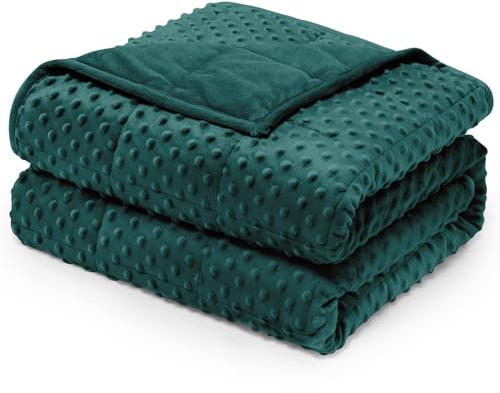 Wemore Minky Dot Weighted Blanket for Adults Queen Size 15 lb, Soft Heavy Blanket for Stress Relief and Sleep Promotion, Breathable Blanket for All-Season with Glass Beads, Dark Green 60 x 80 inches