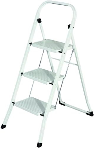 Sgabello Scala Domestica pieghevole in acciaio salvaspazio antiscivolo con gradini spaziosi (3 Gradini)