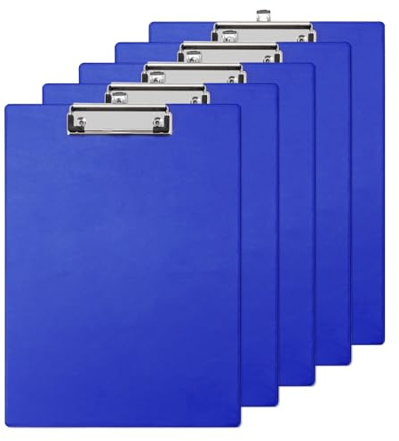 Srvnpioy Confezione da 5 Portablocco A4, blu, in PVC e cartone, con Gancio Retrattile, per Ufficio, Ospedale, Ristorante, Magazzino
