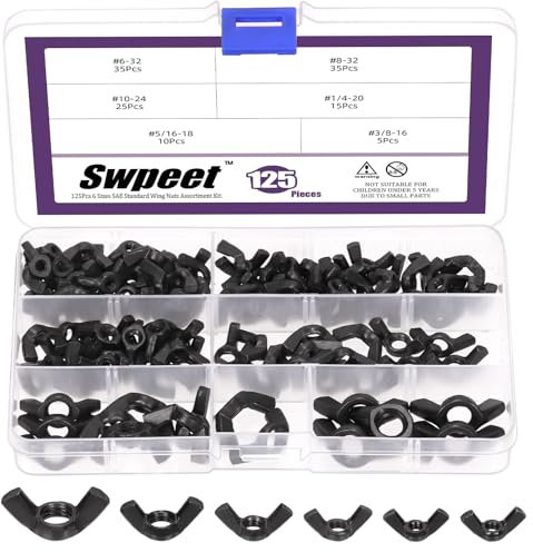 Swpeet 125 dadi a farfalla in acciaio al carbonio SAE ad alta resistenza, 6 misure #6-32#8-32#10-24#1/4-20-3/8-16#5