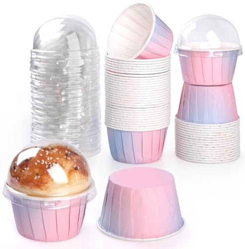 Bigqin 50 Pezzi Pirottini di Carta per Cupcake e Muffin Con coperchio,Resistono fino a 220° Forno per Pasticcini Forno Dessert Torta Cioccolatini Cupcakes Muffins