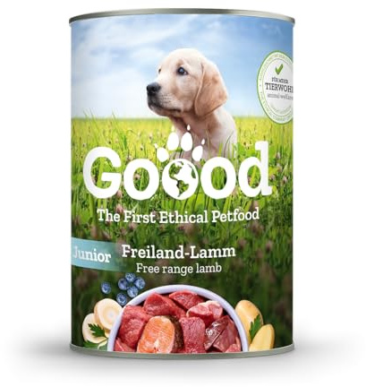 Goood - Junior Freilandlamm - Nassfutter, Welpenfutter - nachhaltige Forelle, regionale Kartoffel, Pastinake - Getreidefrei, Glutenfrei, Weizenfrei, Ohne Konservierungsstoffe - 12 x 800g
