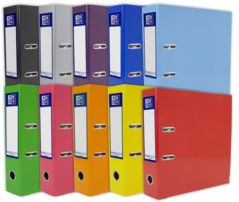 Oxford A4 Lever Arch Files, Heavy Duty Folders, Laminated Paper on Board, Assorted Colours (Pack of 10)