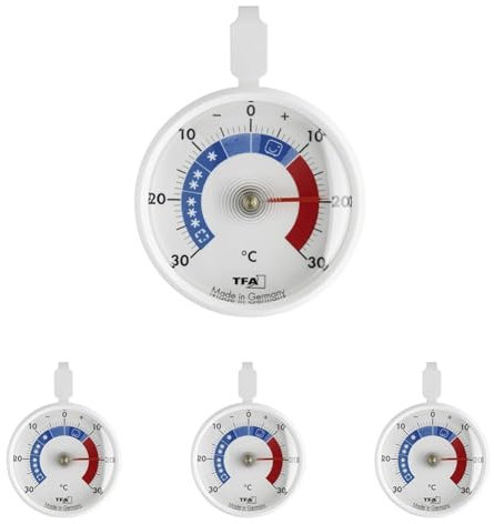 TFA Dostmann Termómetro de refrigeración analógico pequeño y práctico control para frigorífico o congelador (largo 72 x ancho 21 x alto 95 mm) (Paquete de 4)