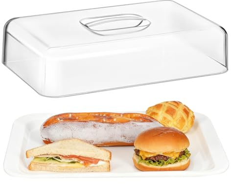 Gatuida Expositor Metacrilato Transparente Rectangular con Tapa Cúpula de Acrílico para Tarta Pastel Cubierta Protectora de Alimentos Mesa Dulce Postre Bandeja Cocina Transporte 27,5x17x6cm