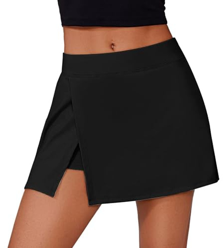 Mayoii Swim Skirt for Women UK High Waist Bikini Bottoms with Tummy Control and Side Slit, Flowy Swim Skirts for Beach & Pool (UK, Alpha, XXL, Regular, Regular, Standard, Black)