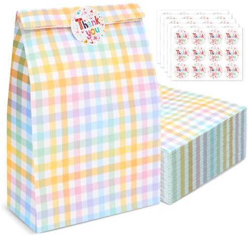 PHOGARY 40 Pezzi Sacchetti di Carta, Sacchetti Regalo di Compleanno Bambini, Buste Regalo con 60 Adesivi, Sacchetto Confetti per Confezionare Regali, Feste di Compleanno