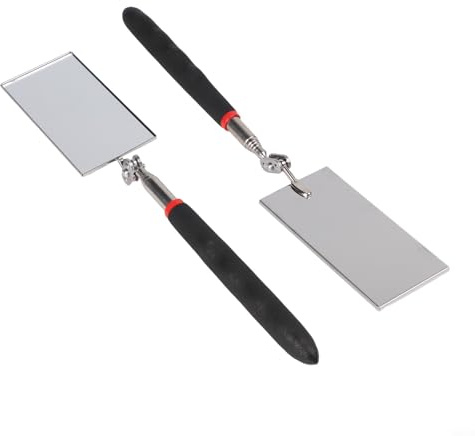 babominimer Set di 2 specchietti telescopici rettangolari da meccanici, con manico antiscivolo in acciaio inox, rotazione a 360°, strumento regolabile per