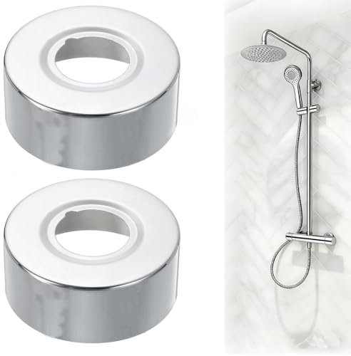 Set of 2 Rosette Shower Fittings, 25 mm Pipe Cover, Stainless Steel, Cover Rosette Silver, Painted Surface, Tap Cover for Water Pipes, Taps, Drain Pipes etc.
