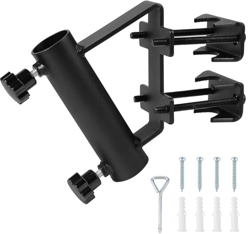 Supaway Supporto per Asta Bandiera ⌀3cm Supporto di Bandiera Fisso, Montaggio a Parete o su ringhiera (Orizzontale/Verticale) Supporto per pennone per balconi, Camion (12x12x3cm, Nero)