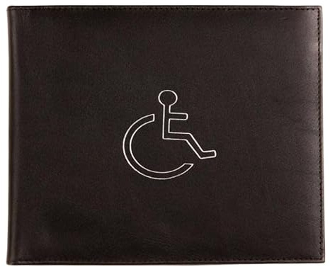 Mala Leather Odyssey äkta läder märkeshållare för funktionshindrade – blå ID-plånbok med 2 genomskinliga fönster – kompakt hållare för resepass, tillstånd eller ID-kort – 17 × 13,5 × 0,5 cm (svart)