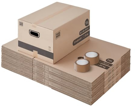 Pack and Move - Lote de 30 cajas de almacenaje para mudanza, 60 x 40 x 30 cm, asas reforzadas, 2 adhesivos