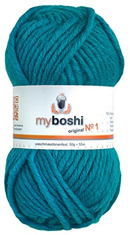 myboshi No.1-Wolle zum Häkeln und Stricken, Schnellstrickgarn, langlebige Mützenwolle, Mulesing-frei, 50g, Ll 55m Blau (Türkis) 1 Knäuel