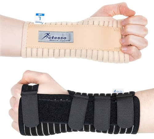 Actesso Respirant Attelle de Poignet - Idéal pour Les Fractures, Entorse, tendinite et Le Canal carpien (Noir Gauche, L)