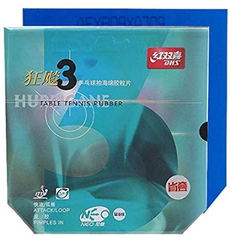 DHS Hurricane 3 Neo - Espinillas de goma para tenis de mesa con esponja azul (negro, provincial), Black (H)39 (T)2.15mm