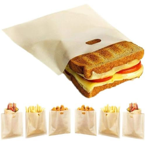 DELIBEST 12 Stück Toasterbeutel wiederverwendbar, 3 Größen antihaftbeschichtete Lebensmittelbeutel für hitzebeständig, gegrillte Käse, Sandwiches, Huhn, Pizza, Gebäck, Panini