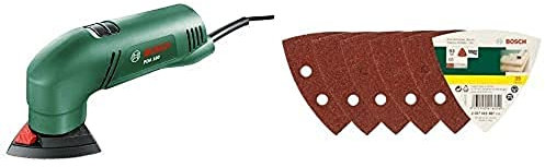 Bosch Deltaschleifer PDA 180 (im Karton) + 25tlg. Schleifblatt-Set verschiedene Materialien für Deltaschleifer (Körnung 40, 6 Löcher)