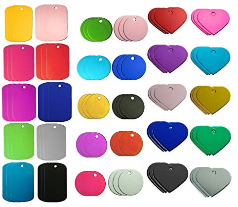 CDIYTOOL 90 Stück bunte Blanko-Erkennungsmarken, Haustier-ID-Tags, blanko, Hundemarken, Aluminiumlegierung, personalisierte Namensschilder, Telefonnummernanhänger mit Loch in 3 Formen, 10 Farben