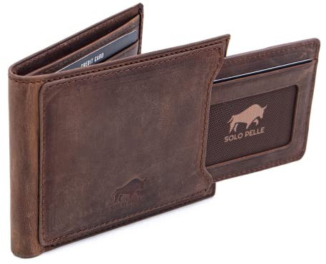 Solo Pelle Slim Wallet aus echtem Leder Platz für 4-8 Karten magnetisch abnehmares Kartenetui in Vintage Braun