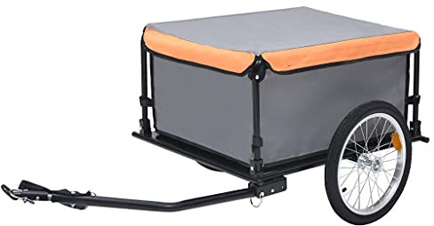 vidaXL Remolque de carga para bicicleta, color gris y naranja, 65 kg