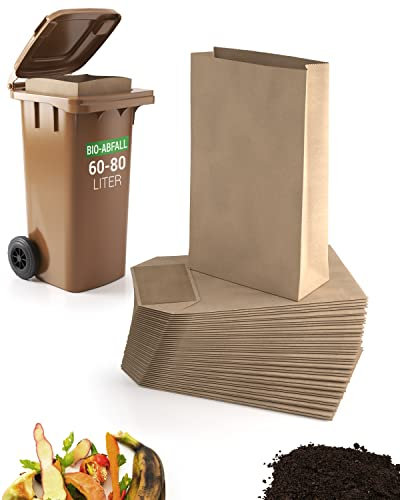 BIOGLÜCK® – Sacs poubelles biodégradables 60 & 80 litres pour bacs à compost [25 unités] – Papier kraft extra résistant à l'humidité, parfaitement adaptés aux bacs de 60 à 80 L