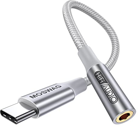 MOSWAG Conector para Auriculares USB C a 3.5 mm, Adaptador de Audio USB C a Aux Dongle Cable para Samsung Galaxy S22 S21 S20 Ultra S20+ Note 20 10 S10 S9 Plus, iPad Pro y más