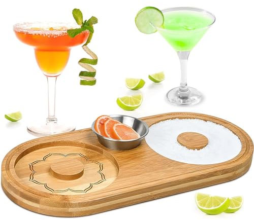 NCOALE Margarita Salt Rimmer, Salt Rimmer Set for Cocktails Bar Glass Rimmer Bamboo Wood Sugar Salt Box with Condiment Tray, Bartender Tool for Cocktail and Margarita
