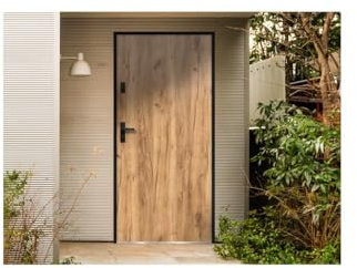 Vente-unique-Puerta de entrada de acero macizo Alt. 207 x Ancho 100 cm efecto roble - apertura hacia la derecha - AGUEDA