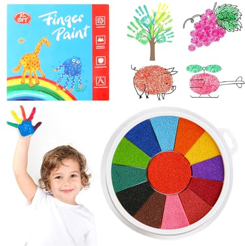 XoeLLe Finger Painting Kit, 13 Colours Funny Finger Paints for Kids Washable Safe Paint for Handprints Finger Drawing Toys with Painting Books DIY Crafts Educational Kit for Boys And Girls Gift