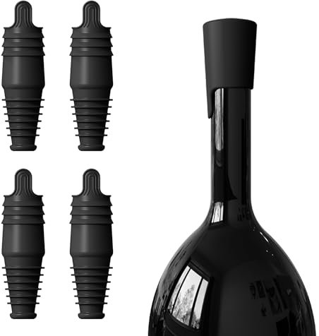 Nearockel Silikon Weinflaschenverschluss, wiederverwendbare Flaschenverschlus Crock für für Weinsammlung, Rotwein, Getränke Bier Champagner, Sektverschluss für Geschenke, Bar, Party (4-Pack,Schwarz)