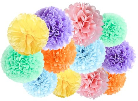 ZYOOO lift ZYOOO 12 Stück Macarons Tissue Pom Poms,25cm/30cm Seidenpapier Pompons hängende Dekoration für Pastell Party,Einhorn Party,Mädchen Geburtstag,Baby Brautdusche,Hochzeit,Verlobung(Bunt)