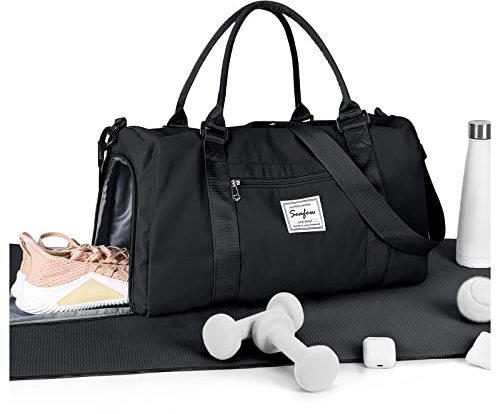 HYC00 Sport Duffel Bag Damen Fitnesstasch Sporttasche für Damen Herren mit Nassfach & Schuhfach,Reisetasche Weekender Gym Tasche Travel Duffel Bags Women Schwimmtasche Yoga Bag Trainingstasche,Schwarz