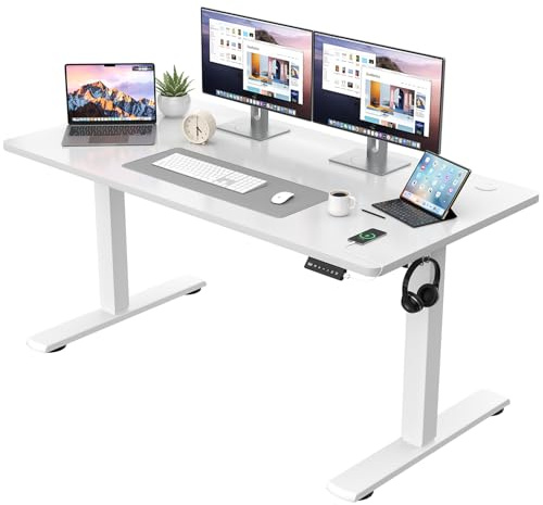 JUMMICO Höjdjusterbart skrivbord komplett bordsplatta elektriskt skrivbord justerbar höjd med minnesfunktion stående säte bord datorbord 140 x 60 cm vit