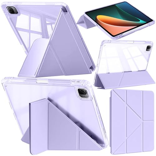 A-BEAUTY Fodral Kompatibelt med Xiaomi Pad 5/5 Pro 11 Tum 2021 med Pennhållare, Stötsäkert Genomskinligt Baksida, 6-i-1 Y Vikbart Stativ, Automatisk Väckning/Sömn, Lilalila