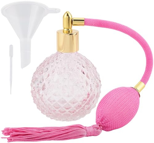 GORGECRAFT 100ml Flacon de Parfum en Cristal Transparent Vaporisateur Long Pompe à Air Flacons de Parfum Rose Vintage Rechargeables Vaporisateur à Pompe Vide en Verre avec Entonnoir Compte Gouttes