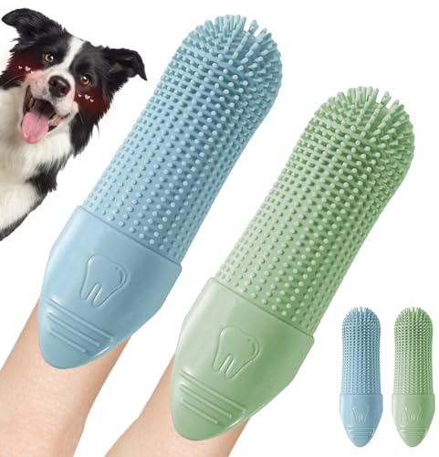 4 Spazzolini da Dito per Cane & Gatto - Guantini in Silicone Morbido per Igiene Dentale e Pulizia dei Denti, Previene il Tartaro (2 Blu, 2 Verdi)