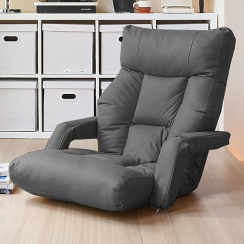 Läderfoldingsoffa Justerbar Fällbar Soffbädd Med Armstöd Bekväm Fällbar Vilstol För Vuxna Meditationsstolar För Spel, Läsning(Grey)