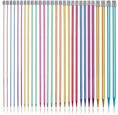 Aeelike Lot de 14 paires d'aiguilles à tricoter droites en aluminium coloré de 2 à 10 mm de long - 35 cm de long - Pour débutants et adultes souffrant d'arthrite