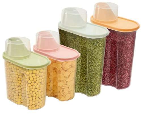 CROWNSHOP 4 Pieces 2.2L Cereal Container Storage Set Kitchen Airtight Container Storage Box with Pour Spout and Measuring Cup Dry Food Dispenser Containers (2pcs 1.9L+2pcs 2.2L)