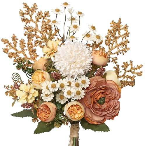 SOMYTING Bouquet di fiori artificiali di ortensie artificiali per la casa, la cucina, il giardino, la decorazione per feste (arancione)