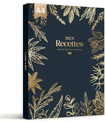BIROYAL Carnet de Recettes à Remplir A4, 114 Recettes, Bleu noir