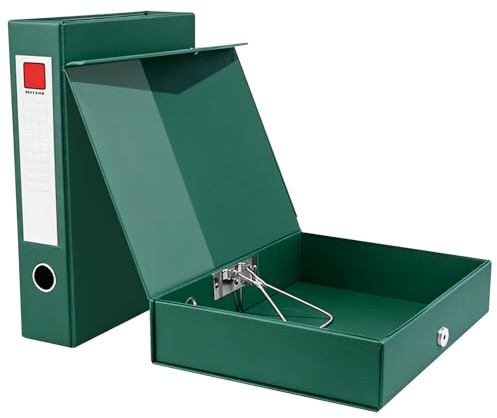 Hotyin Box Files A4, 2 Pack Box File with Document Clip, 68mm Spine, Green | File Storage Organizer with Magnetic Closure for Office Home School