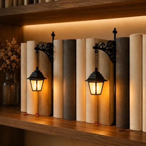 BOWTONG Linterna de biblioteca, iluminación decorativa para estanterías, luces de estante de libros de lectura para gusanos de libros, lámpara LED antigua para rincón de libros, adorno para estudio