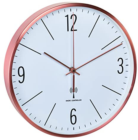 TFA Dostmann Funk-Wanduhr mit kupferfarbenen Metallrahmen, Metall, Kupfer, L310 x B55 x H340 mm