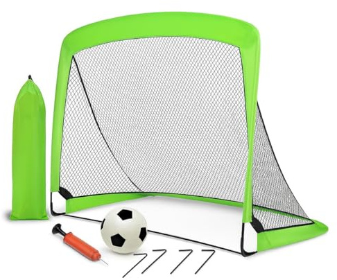 Koolbitz Pop Up Football Goal for Kids (120x90cm) Foldable Soccer Net with Ball & Pump, Portable Goal Post for Outdoor Sports Training Activity, Garden Practice Game Gift Set for Children Ages 3+