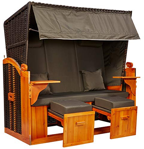 intergrill Strandschönheiten Strandkorb (Name) Ostsee XXL | 2,5-Sitzer Anthrazit | Mit Schutzhülle | Perfekt für Garten Terrasse Balkon