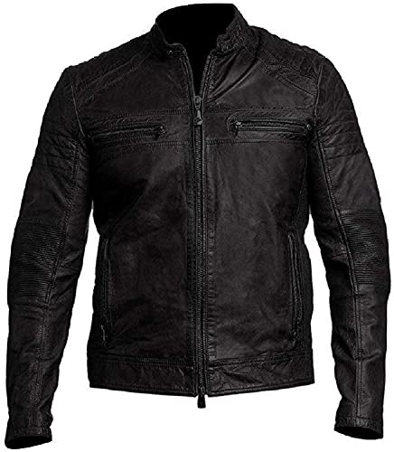 Vintagearc Veste en cuir vieilli à coupe ajustée pour homme | veste en cuir pour moto | veste Cafe Racer pour homme | veste en cuir motard pour homme, 4XL